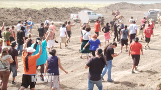"Democracy Now!" reported from the scene of Native American protests of the planned Dakota Access Pipeline in North Dakota. (Credit: Democracy Now!)